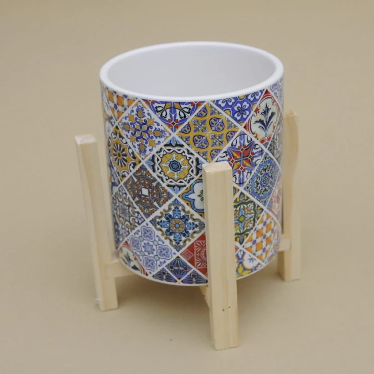 POR10155 OSŁONKA CERAMIKA MOZAIKA DREWNO 18CM