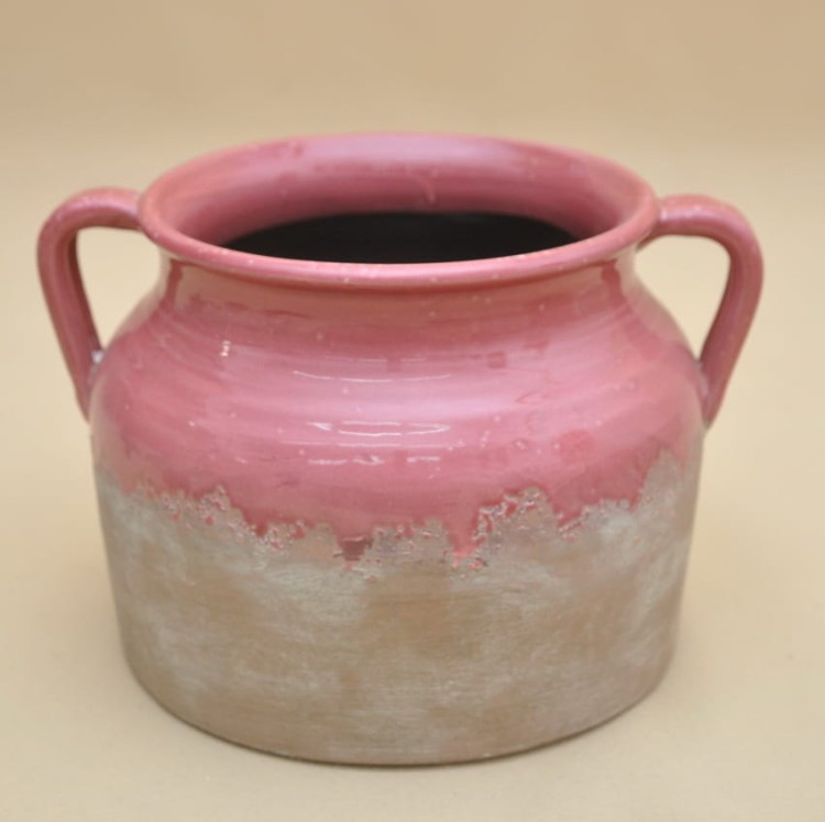 POR10672 WAZON CERAMICZNY NA STARO RÓŻ H 20*25 CM