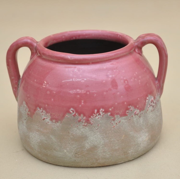 POR10673 WAZON CERAMICZNY NA STARO RÓŻ H 14*20 CM