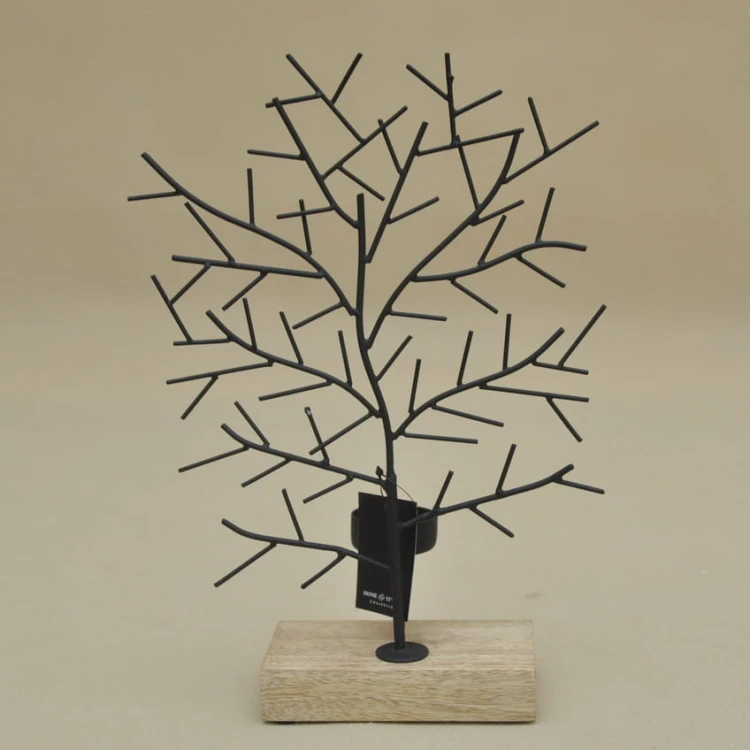 A98805980 ŚWIECZNIK DRZEWO METAL DREWNO H31*21CM