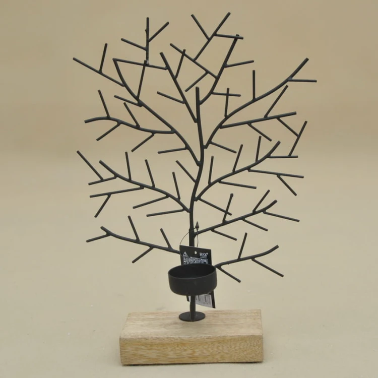 A98805980 ŚWIECZNIK DRZEWO METAL DREWNO H31*21CM